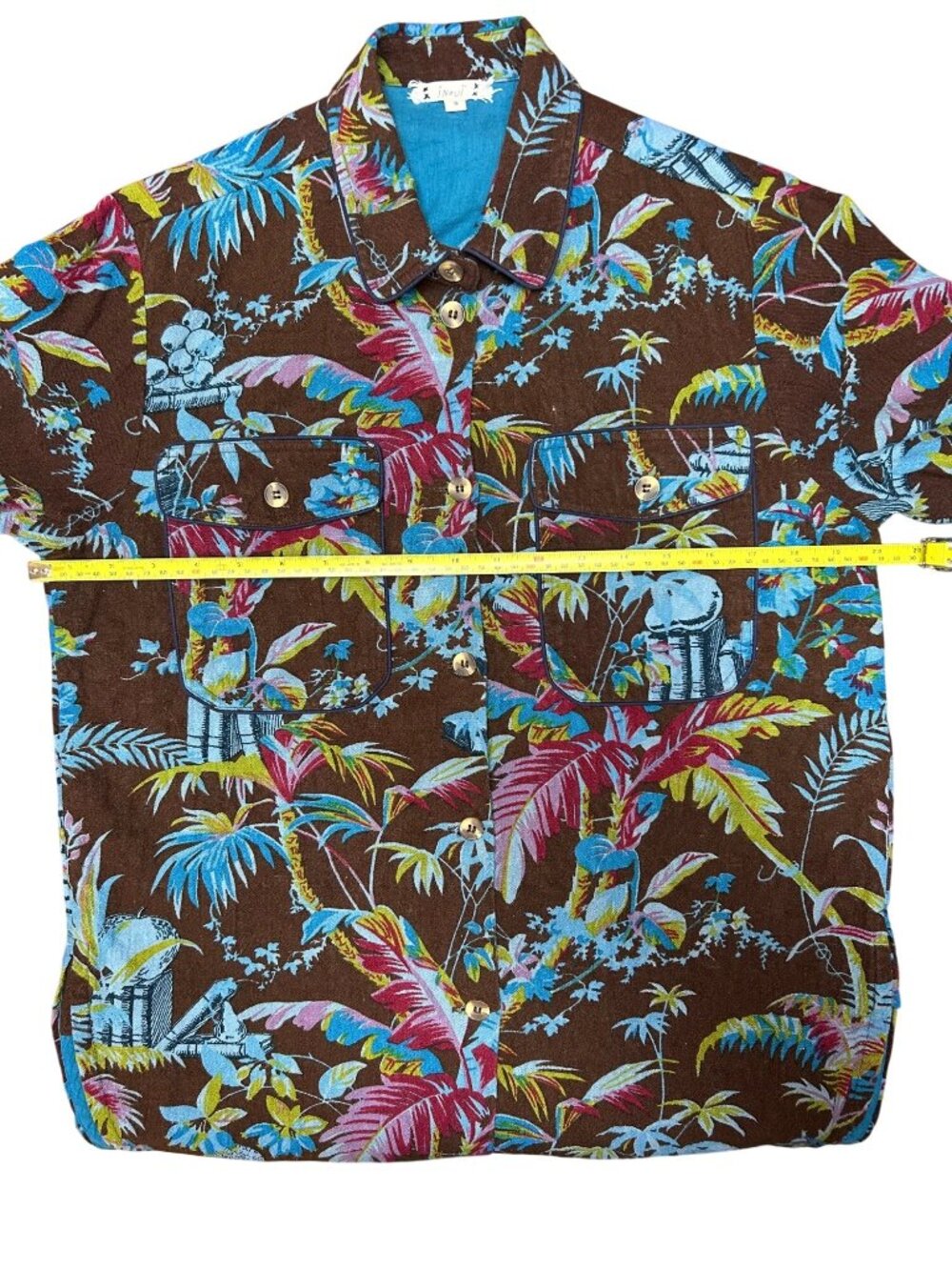 Inouï Small Brown Vintage Women’s Tropical Button-Up Shirt/Jacket 100% Cotton - Picture 8 of 14
